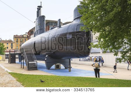 Milan, Italy - May 19, 2018: This Is The Submarine Enrico Toti, Which Can Be Visited In The Museum O