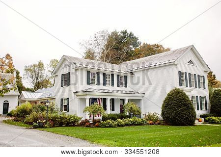 Dorset, Vermont - October 1st, 2019:  Beautiful Historic Neighborhood On A Cold, Fall Day In The New