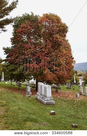 Bennington, Vermont - October 1st, 2019:  Bennington Centre Cemetery On A Cold Fall Day