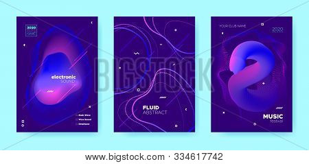 Electro Music Poster. Abstract Gradient Blend. Disco Club Flyer. Pink Flow Shape. Neon Trance Music 