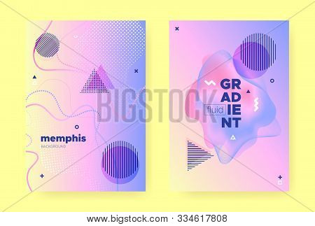 Pastel Fluid Poster. Colorful Hologram Gradient. Pastel Memphis Illustration. Wave Shapes. Fluid Cov