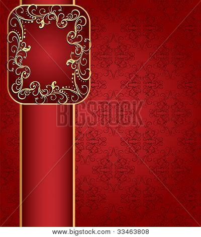 พื้นหลังสีแดงราบรื่นกับวงกรอบลาย Gold(en)