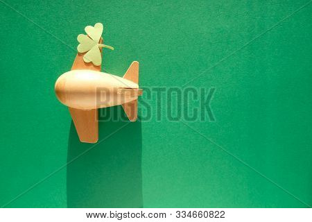 St. Patricks Day, Plane Luck Shamrock On A Green Background