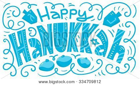 Hanukkah Background. Holiday Symbols: Donuts And Dreidels. Greeting Card Template Design. Happy Hanu