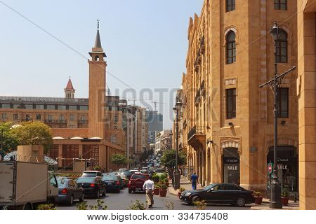 Beirut, Lebanon - August 14, 2014: Rush Hour In Beirut Downtown And View Of The Historical Al-omari 