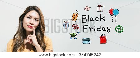 Black Friday With Young Woman In A Thoughtful Fac