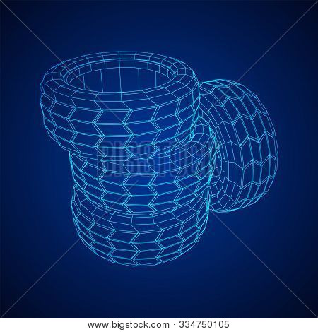 Automobile Rubber Car Wheel Tire And Rim. Wireframe Low Poly Mesh Vector Illustration. Auto Service 