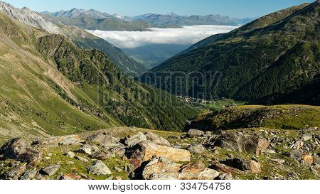 Panorama Of Sulden Valley (south Tyrol, Italy) On A Sunny Day In Summer