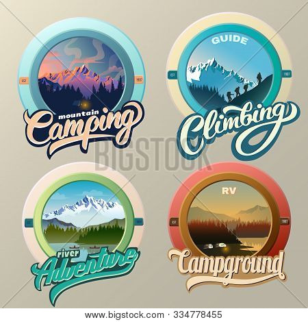 Set Of Outdoor Mountain Adventure Labels And Badges