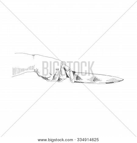 Hand With Knife Hand Drawn Sketch Illustration