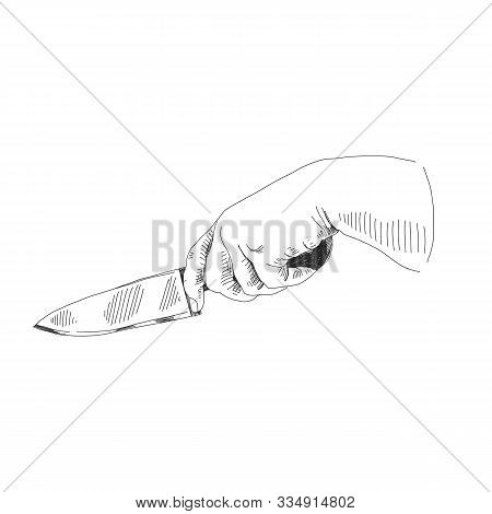 Hand With Knife Hand Drawn Sketch Illustration