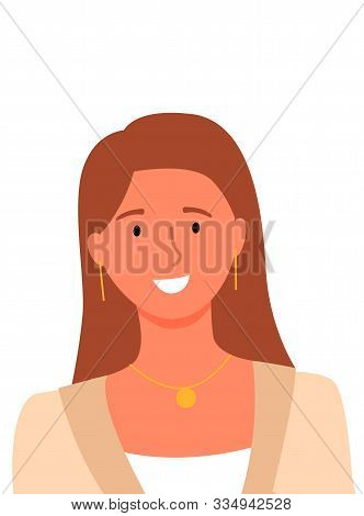 Smiling Woman, Userpic Of Online Consultant Or Helper, Female Avatar Isolated On White. Vector Prett