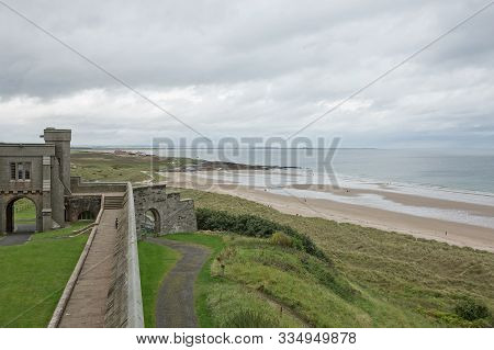 View Of A Beach From Bamburgh Castle In Northumberland, England, Uk