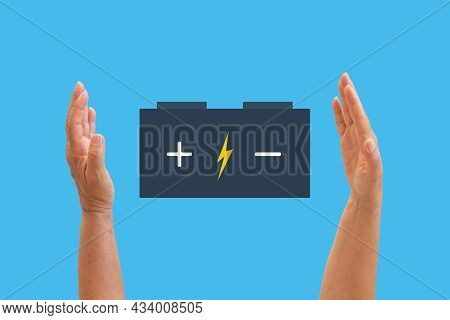 Green Energy Concept. Solar Energy Equipment On A Hand. Closeup With Space For Text.