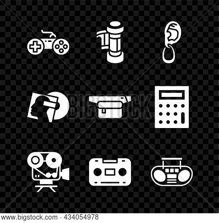 Set Gamepad, Camera Roll Cartridge, Ear With Earring, Retro Cinema Camera, Audio Cassette Tape, Home