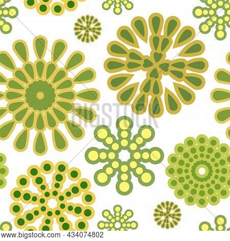Festive Background. Square Seamless Pattern. Green. Bright Flashes Of Fireworks In A Symbolic Style.