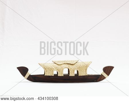 Miniature Kerala Houseboat Toy Isolated In A White Background