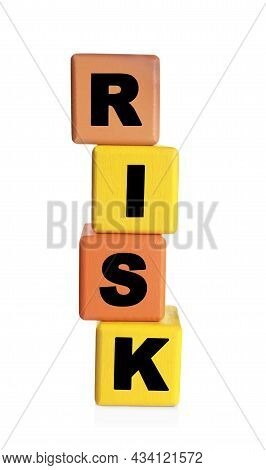 Word Risk Made Of Colorful Cubes On White Background