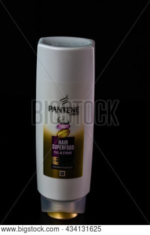 Pantene For Women, Products For Washing Hair Isolated On Black Background. Bucharest, Romania, 2021