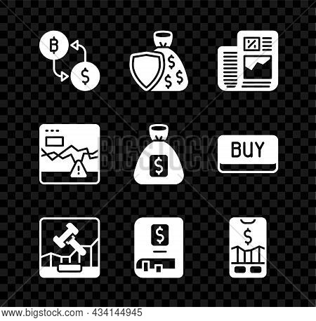 Set Cryptocurrency Exchange, Shield And Money Bag, Business Finance Report, Online Internet Auction,