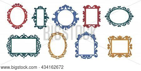 Decorative Frames. Doodle Trendy Curly Mirror Borders. Elegant Vintage Hand Drawn Framing Mockup. Is