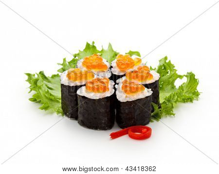 Ikura ร็อคเฟลเลอร์ซูชิ - ม้วนชีสครีมภายใน ด้วย Ikura (แซลมอนโร)