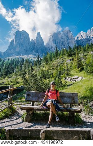 Geisler Alm, Dolomites Italy, Hiking In The Mountains Of Val Di Funes In Italian Dolomites, Nature P