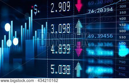 Financial Chart And Rising Graph With Lines And Numbers And Bar Diagrams That Illustrate Stock Marke