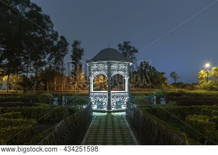 Calssical Pavilion In Public Park At Night