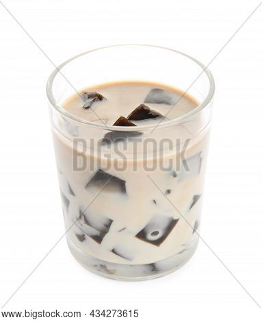 Glass Of Milk With Grass Jelly Isolated On White