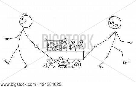 Person Cares About Money And Wealth, Wise Mad Man Enjoying The Life, Vector Cartoon Stick Figure Ill