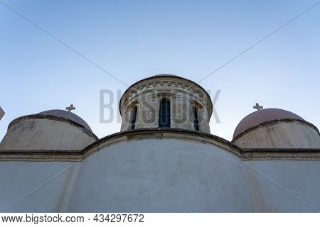 Crete, Greece - September 20, 2021: Exterior View Of Historic Gonia Odigitria Monastery