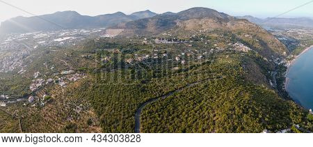 Aerial View On Terracina, Mountains And  Tyrrhenian Sea Bay, Ancient Italian City In Province Latina