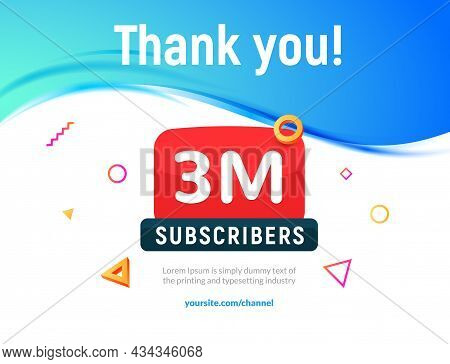 3000000 Followers Vector Post 3m Celebration. Three Millions Subscribers Followers Thank You Congrat