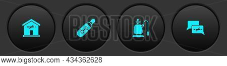 Set No Smoking At Home, Electronic Cigarette, Hookah And Icon. Vector