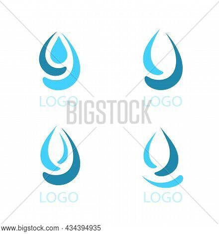 Blue Drops Silhouette Set With Design Elements