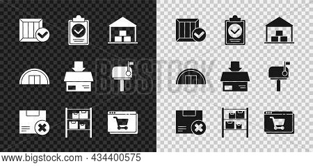 Set Wooden Box With Check Mark, Verification Of Delivery List Clipboard, Warehouse, Carton Cardboard