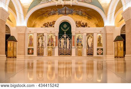 Belgrade, Serbia - July 21 2019: The Church Altar Of Crypt Of The Church Of Saint Sava, Serbian Orth