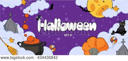 Happy Halloween Special Offer Social Media Post Banner With Keg Illustration. Vector Illustration