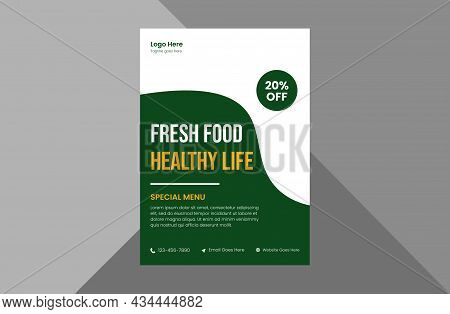 Organic Healthy Food Flyer Template. Vegetarian Restaurant Poster Leaflet Design. A4 Template, Broch