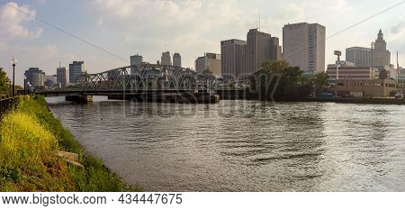 Newark, Nj - September 11, 2013: Skyline Of Newark, Nj Over Passaic River From Harrison Riverbank At