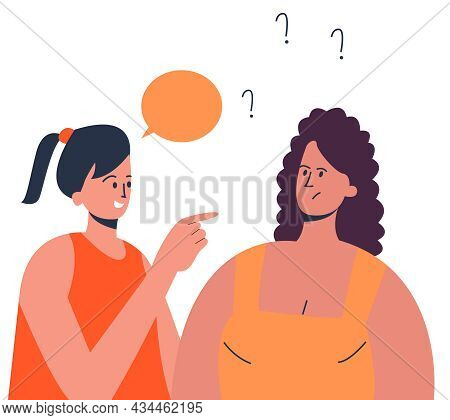 Two Women Are Talking To Each Other. Discussion Of Gossip, News Between Friends. Smalltalk. Vector I