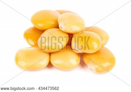 Pickled Yellow Lupine Beans Isolated On White Background. Tournus, Preserved Lupinus.