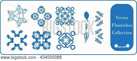 Scandia Style Small Floral Motif Flourish Vector Collection. Minimal Hand Drawn Icon Set With Border