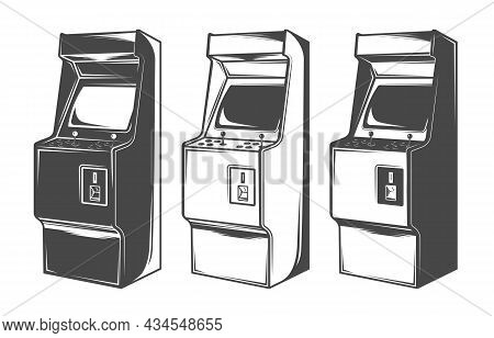 Arcade Machines, Vintage, Retro Electronic Games, Vector Illustrations