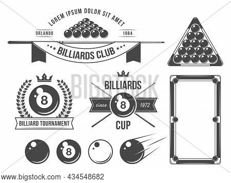 Set Of Billiards Icons And Emblems Vector Illustrations