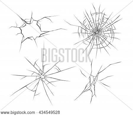 Broken Glass Holes And Cracks Vector Illustrations