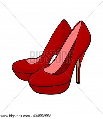 Red High Heeled Woman Shoes, Vector Drawing
