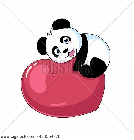 Panda Bear On A Big Heart, Love Illustration