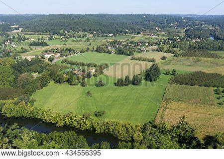 High Angle View Of The Vezere Valley From The Village Of Domme In Dordogne, France